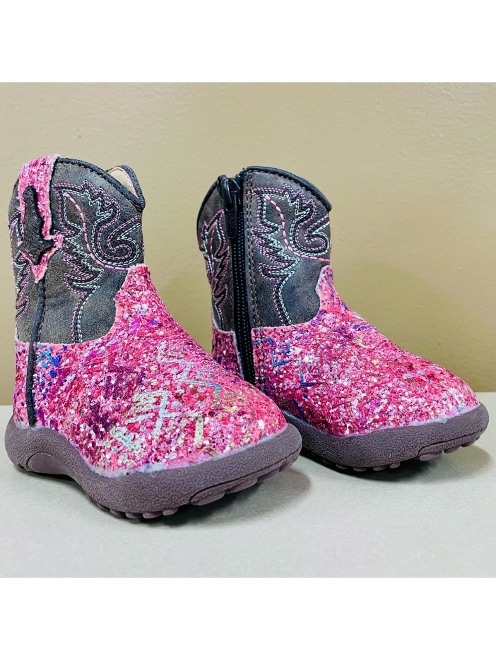 Roper Kids Cowboy Boots Girls 3 Infants Glitter Aztec Pink Southwest Western